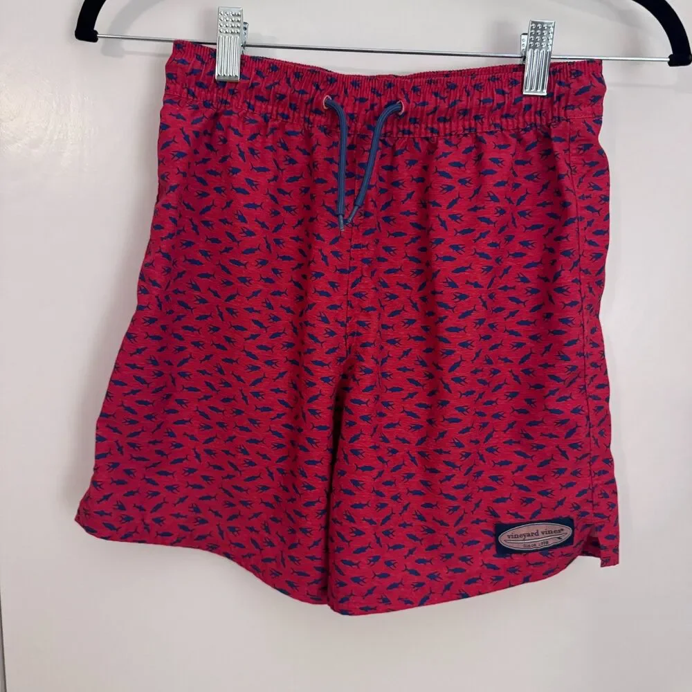 Boys Small Vineyard Vines Red/Navy Chappy Swim Trunks Mesh Liner VGUC